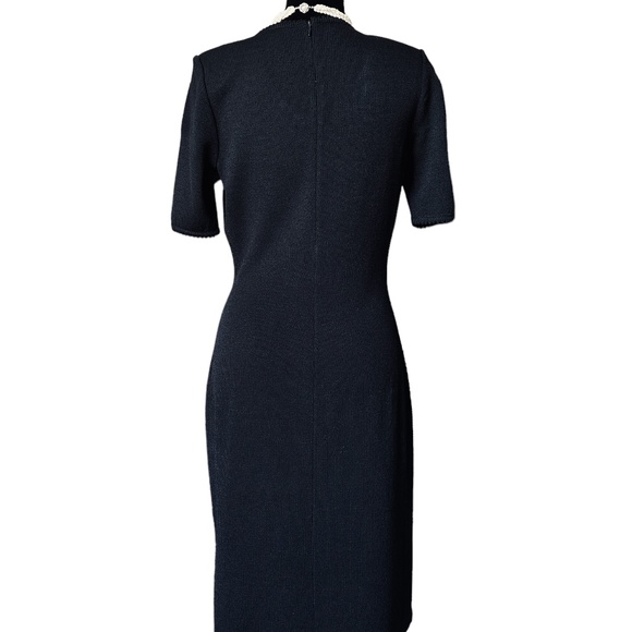 St. John Black Dress Santana Knit w/Scalloped Trimming Size 4 - Picture 3 of 10